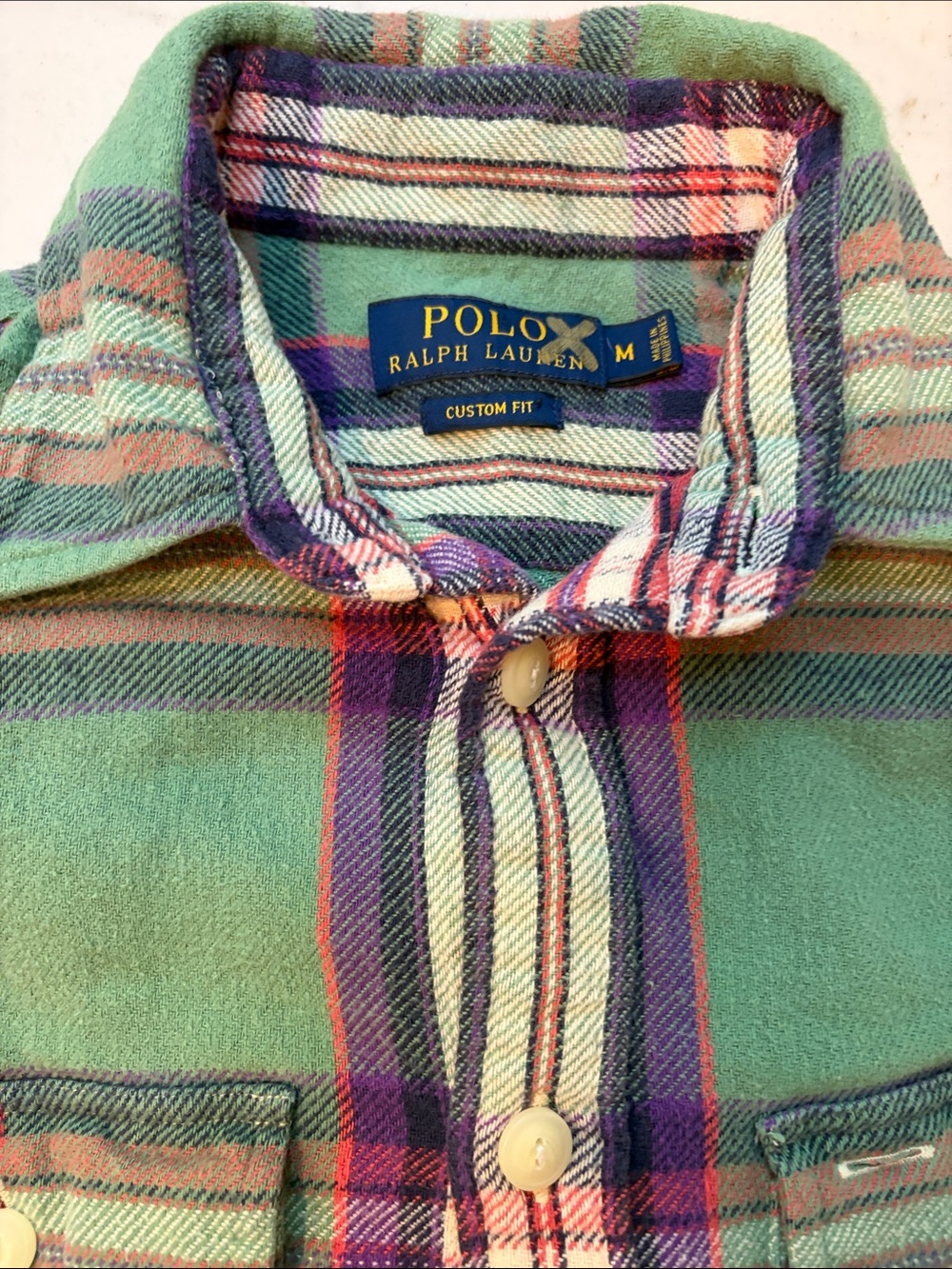 Polo by Ralph Lauren Green Plaid Button-Down Shirt with Purple Accents